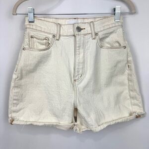 LOFT Made & Loved Sz 00/24 Ivory Cream Boho Denim Shorts Raw Hem Ultra High Rise